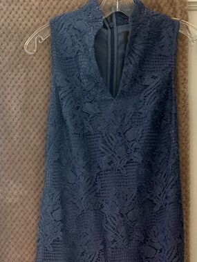 Vince Camuto Rich blue Lace-Overlay Sleeveless Dress.